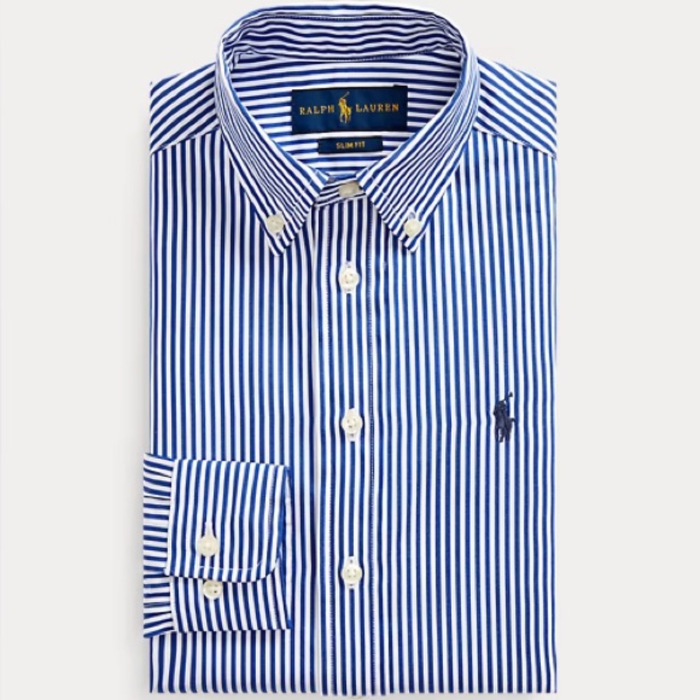 Ralph Lauren Navy and White Striped Button Down Shirt